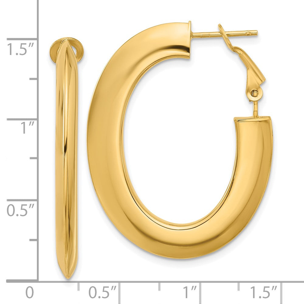 14K Gelbgold 3x37mm Poliert Messer-edge Oval Omega Rückseite Röhre Creolen