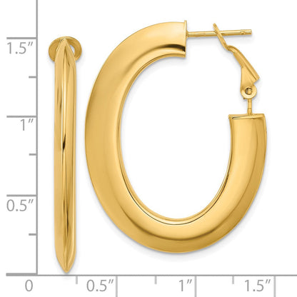 14K Gelbgold 3x37mm Poliert Messer-edge Oval Omega Rückseite Röhre Creolen