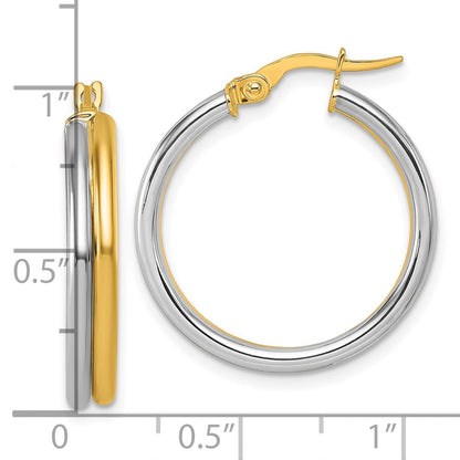 14K Gelbgold mit Rhodium Poliert 4.00mm X 24mm Rund Creolen