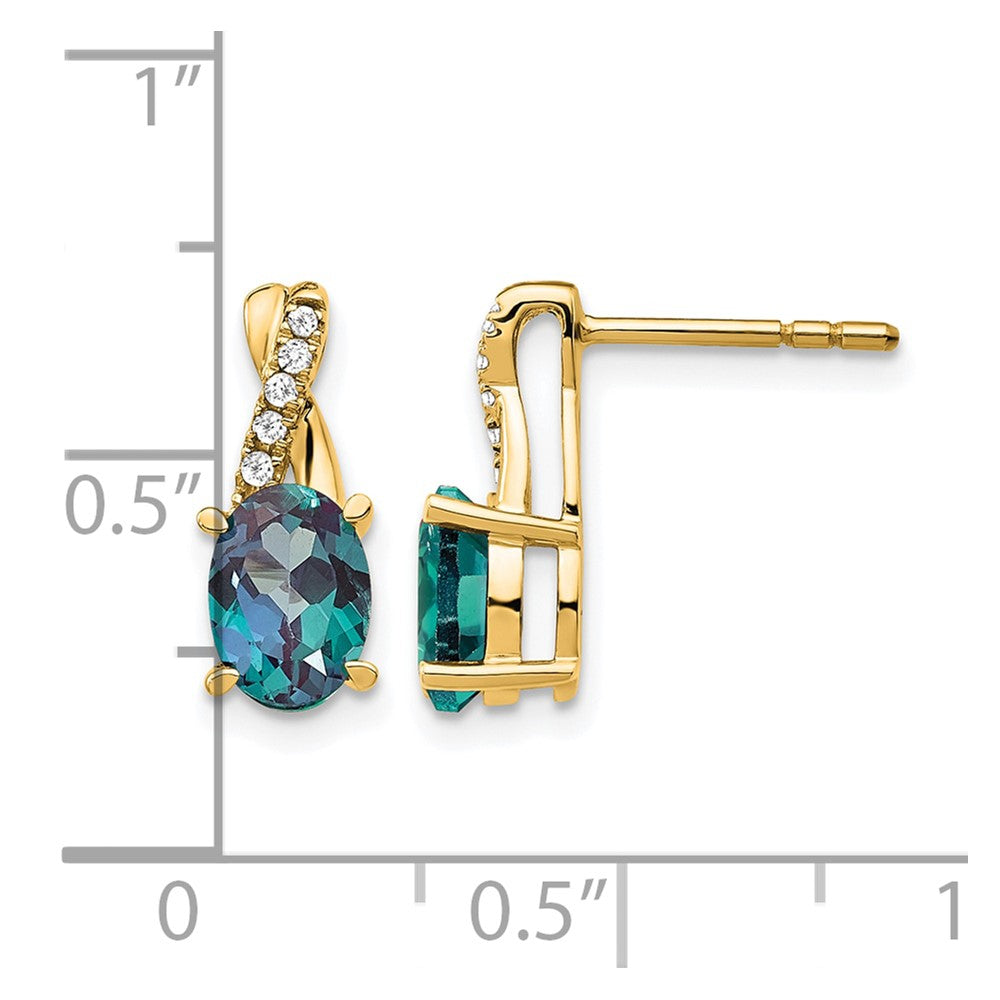 14K Gelbgold 7x5 Oval Juni/Laborgezüchteter Alexandrit und Diamant Ohrstecker
