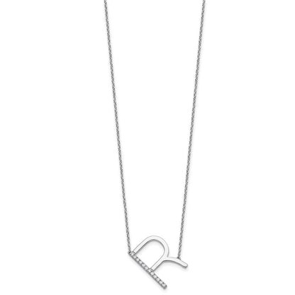 14K Weißgold Seitlich Diamant Initiale R 18 Zoll Halskette