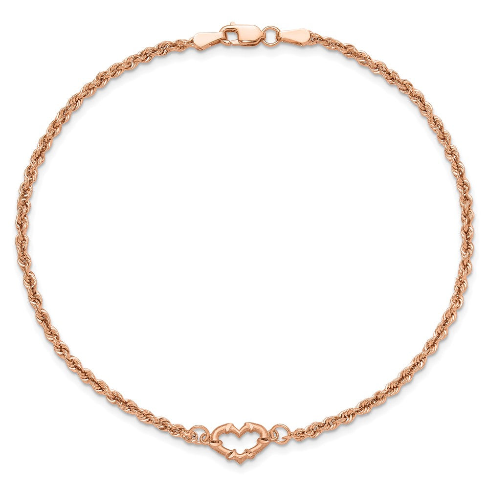 14K Roségold Diamantiert Offen Herz und Kordel Gliederarmband