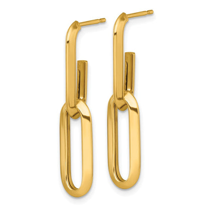 14K Gelbgold Poliert 7mm Büroklammer Glieder Hängend Ohrstecker