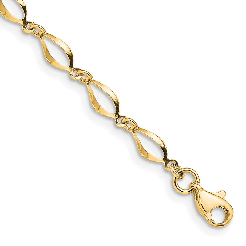 14K Gelbgold Poliert Fantasie Gedreht Glieder 7.25 Zoll Armband