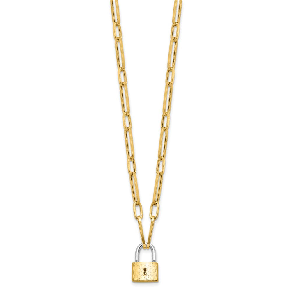 14K Bicolor Gold Bicolor Fantasieglieder mit Schloss Hängend 18.25 Zoll Halskette