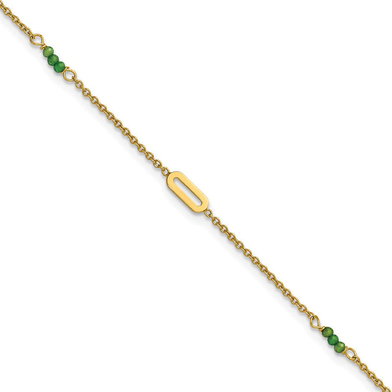 14K Gelbgold Poliert Grün Zircon Perlen und Ovals 9 Zoll Plus 1 Zoll Verlängerung - Total 10 Zoll Fußkettchen