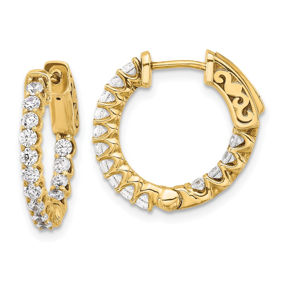 14K Gelbgold.98 Karat Diamant In/out Creole mit Sicherheits Verschluss Diamant Ohrringe