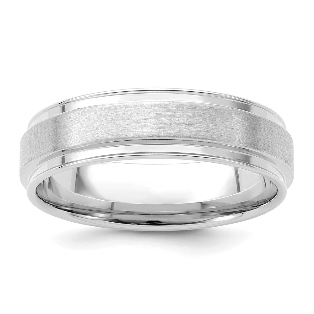 14K Weißgold 6 mm leichter Ehering mit Komfort-Passform, mattiertem Satinfinish und Fancy-Design