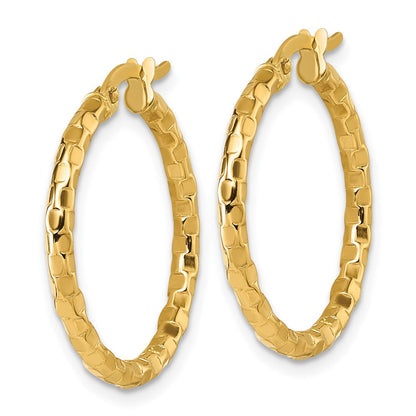 14K Gelbgold Poliert 2.3 X 24mm Strukturiert Röhre Creolen