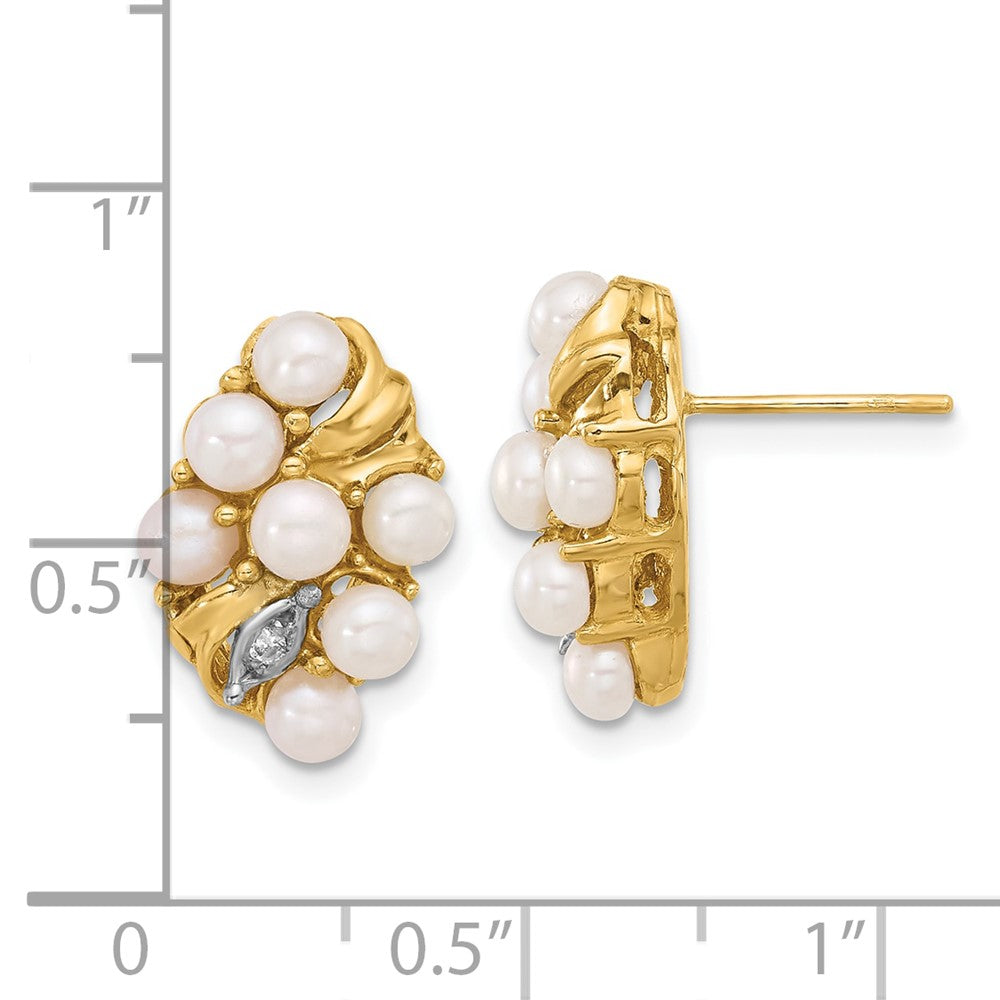 14K Gelbgold 3-4mm Knopf Süßwasser Zuchtperle Und.02 Karat Diamant Ohrstecker