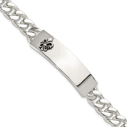 Sterlingsilber Antikisiert Fleur-de-lis Id Herren Armband