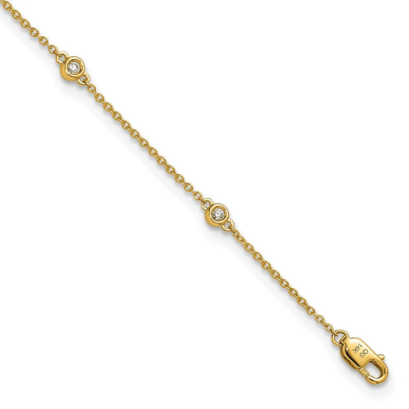 14K Gelbgold Komplett 1/6 Karat Zargenfassung-set Diamant und Ankerkette Kette 7-station 9 Zoll Fußkettchen