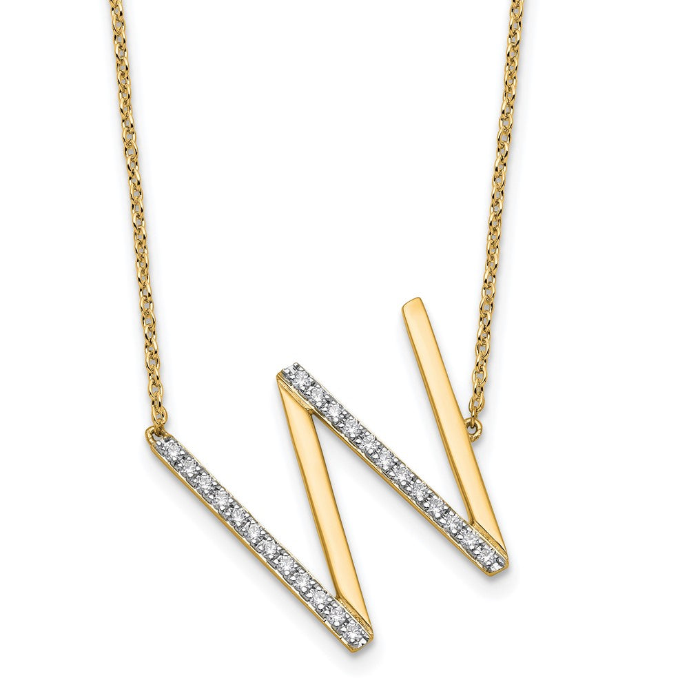 14K Gelbgold Seitlich Diamant Initiale W 18 Zoll Halskette