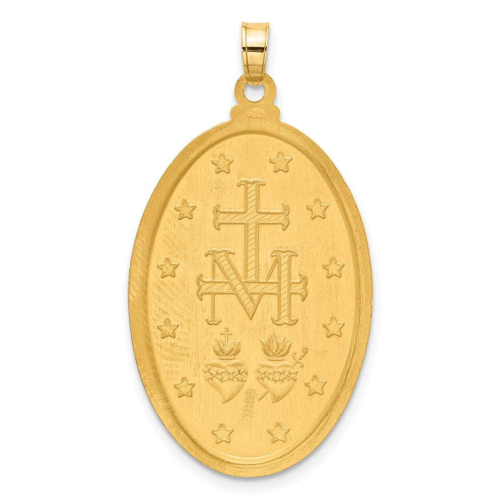 14K Gelbgold und Rhodium Poliert und Satiniert Massiv Wundertätig Medaille Oval Anhänger