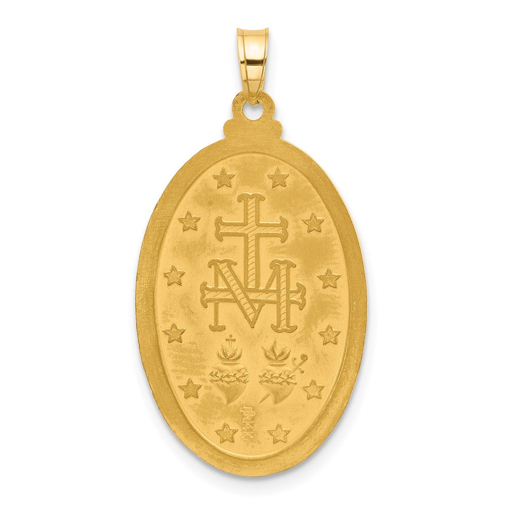 14K Gelbgold Poliert und Satiniert Massiv Wundertätig Medaille Oval Anhänger