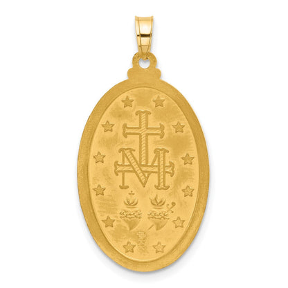 14K Gelbgold Poliert und Satiniert Massiv Wundertätig Medaille Oval Anhänger