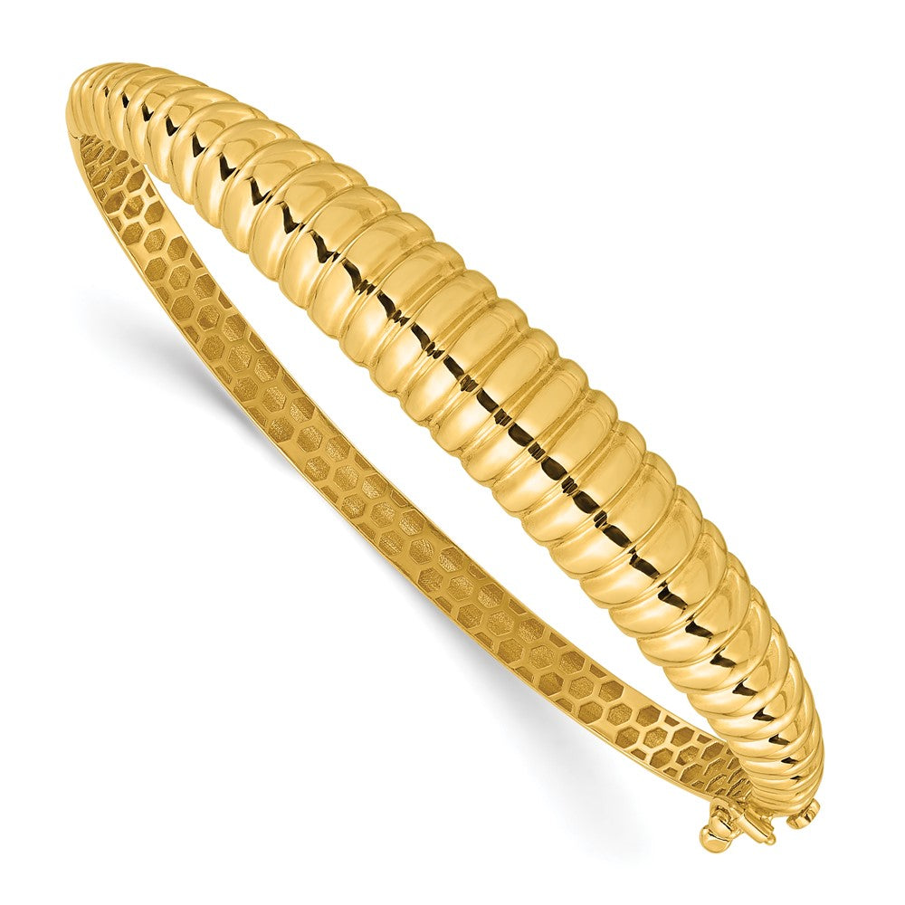 14K Gelbgold Poliert und Strukturiert Abgestuft Klappbar Oval Armreif Armband