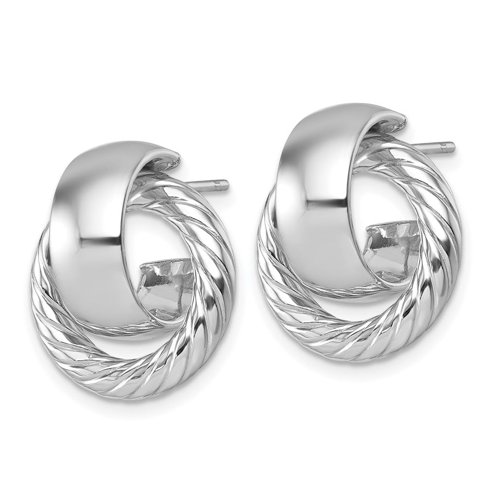14K Gelbgold mit Rhodium Poliert und Gedreht Doorknocker C-hoop Ohrstecker
