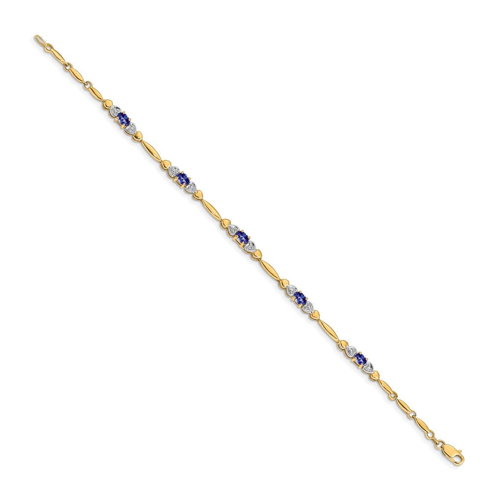 14K Gelbgold Komplett Diamant und Oval Tansanit Herz Design 7 Zoll Armband