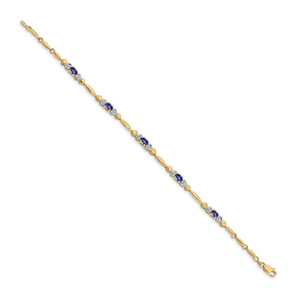 14K Gelbgold Komplett Diamant und Oval Tansanit Herz Design 7 Zoll Armband