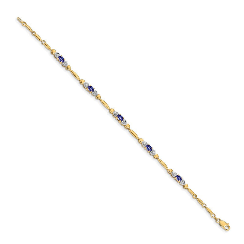 14K Gelbgold Komplett Diamant und Oval Tansanit Herz Design 7 Zoll Armband