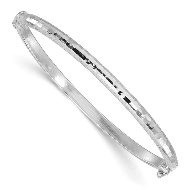 14K Weißgold Diamantiert und Lasergraviert-cut 4.10mm Klappbar Oval Armreif Armband