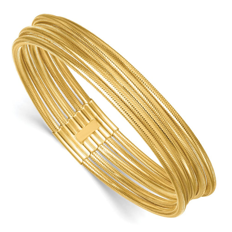 14K Gelbgold Poliert Five Strang Netz Dehnbar Rund Armband