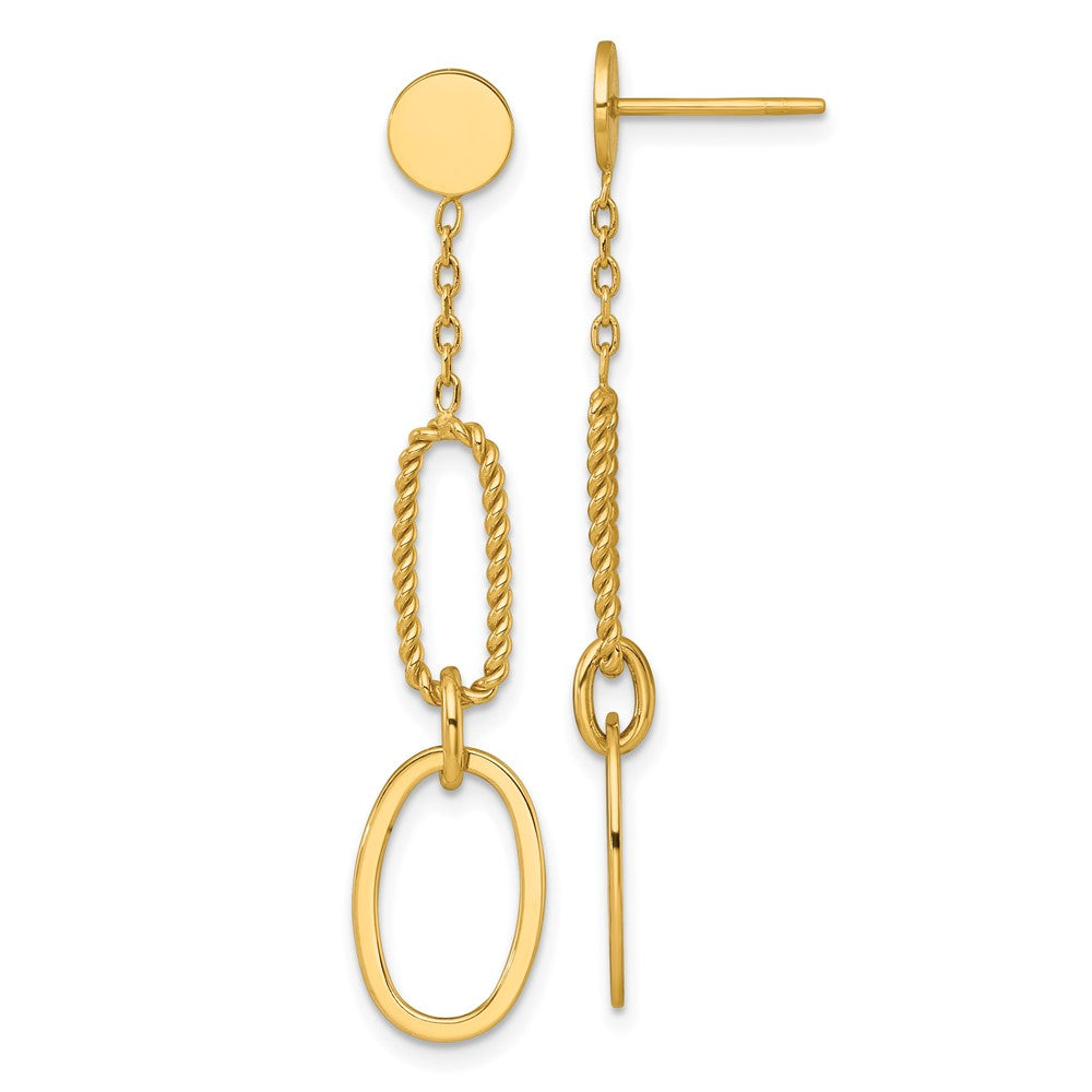 14K Gelbgold Poliert und Gedreht Oval Glieder Hängend Ohrstecker