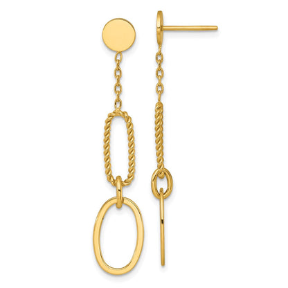 14K Gelbgold Poliert und Gedreht Oval Glieder Hängend Ohrstecker