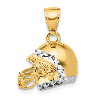 14K Gelbgold und Rhodium Diamantgeschliffener 3-D Football-Helm-Anhänger