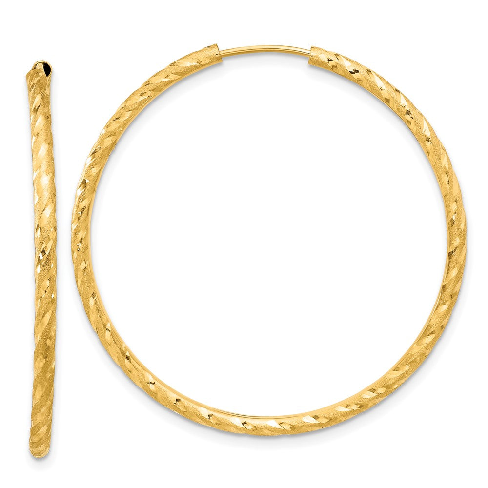 14K Gelbgold 2.00x40mm Poliert und Satiniert Diamantiert Endlos Röhre Creolen