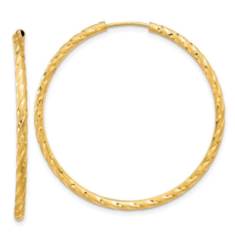 14K Gelbgold 2.00x40mm Poliert und Satiniert Diamantiert Endlos Röhre Creolen