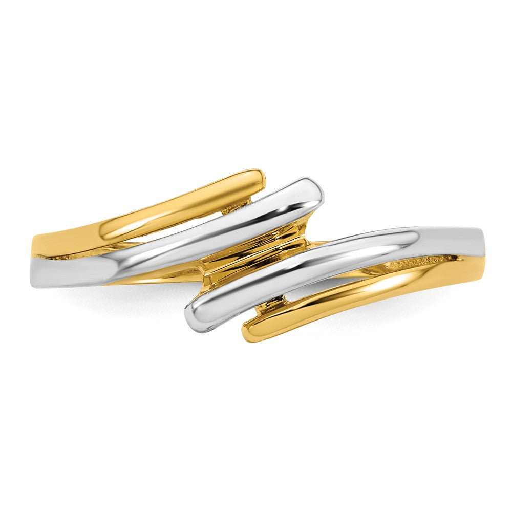 14K Gelbgold mit Rhodium poliert, Größe 7, Bypass-Ring