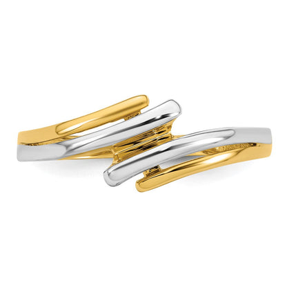 14K Gelbgold mit Rhodium poliert, Größe 7, Bypass-Ring