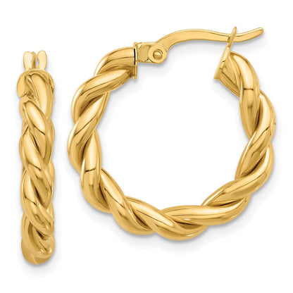 14K Gelbgold Poliert Gedreht Creolen