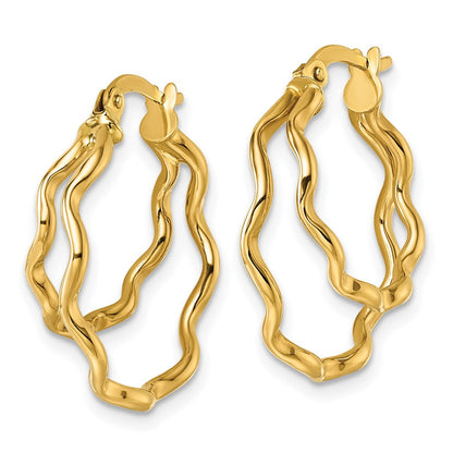 14K Gelbgold Poliert Gewellt Doppelt Kreis Creolen