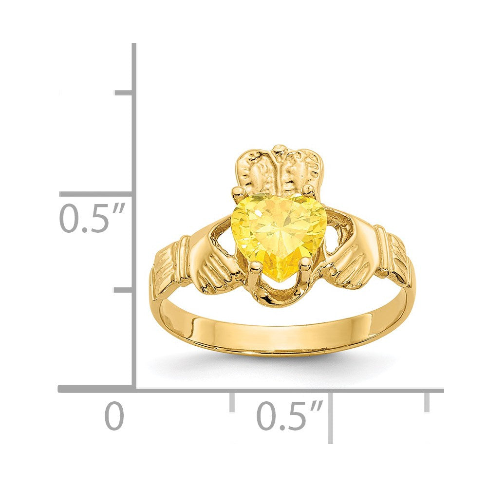 14K Gelbgold November Zirkonia Herz Geburtsstein Claddagh Ring