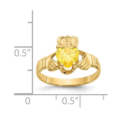 14K Gelbgold November Zirkonia Herz Geburtsstein Claddagh Ring