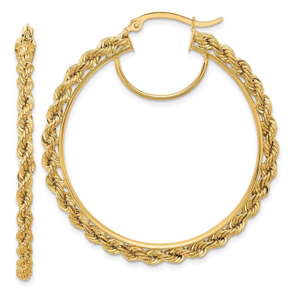 14K Gelbgold Ohrringe Creolen, poliert und diamantiert, Kordel-Design, 2,95 mm
