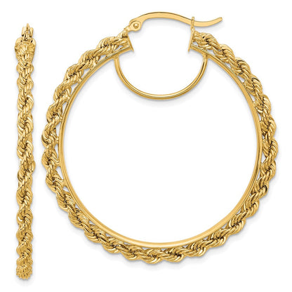 14K Gelbgold Ohrringe Creolen, poliert und diamantiert, Kordel-Design, 2,95 mm