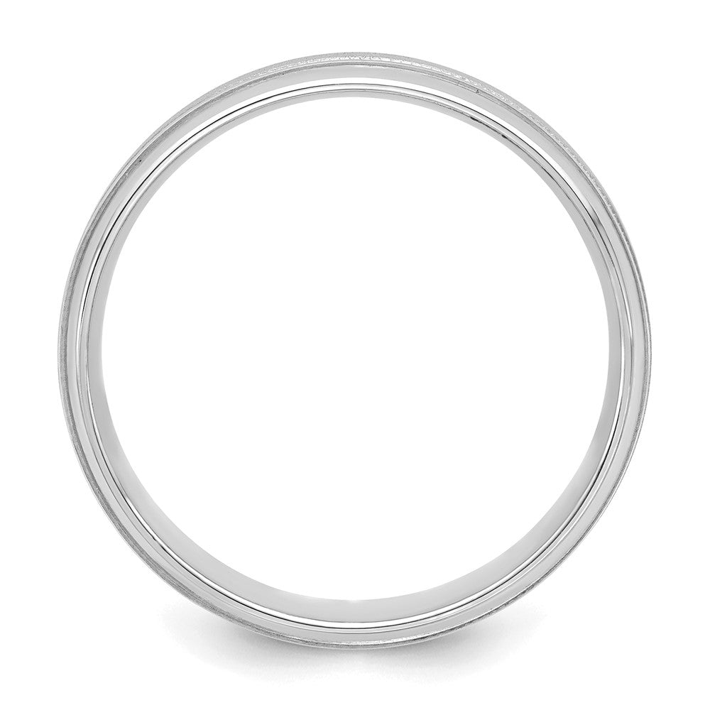 14K Weißgold 6 mm Ehering mit Komfort-Passform, schwerer Ausführung, gebürstet-satinierter/polierter Oberfläche, Milgrain und geriffelter Kante