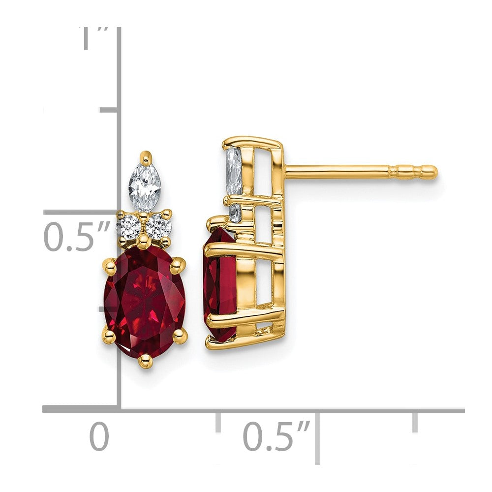 14K Gelbgold Ohrstecker mit Diamant und 7x5 ovalem, laborgezüchtetem Juli-Rubin