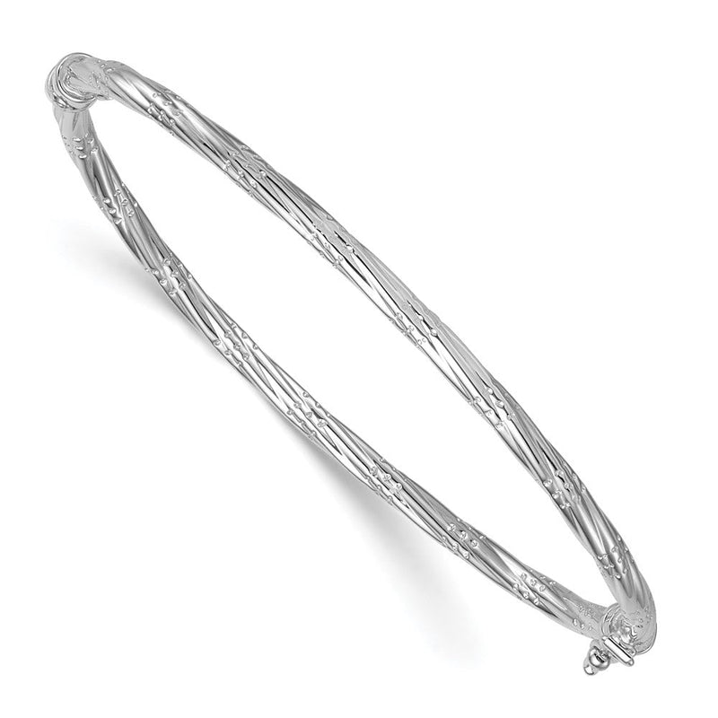 14K Gelbgold mit Rhodium Poliert und Strukturiert 2.90mm Gedreht Klappbar Oval Armreif Armband