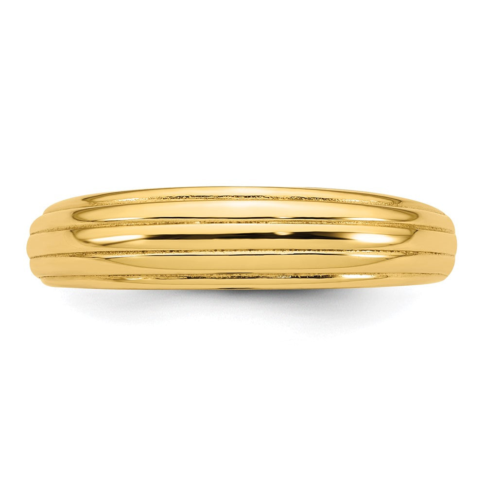 14K Gelbgold Ring, poliert, geriffelt, abgestuft, Größe 7