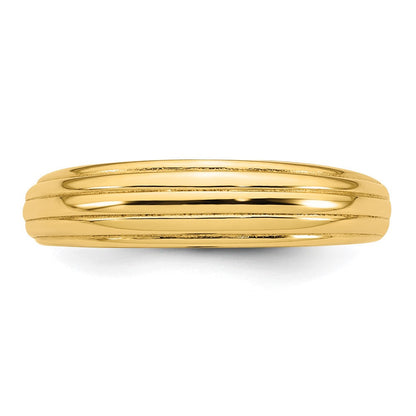 14K Gelbgold Ring, poliert, geriffelt, abgestuft, Größe 7