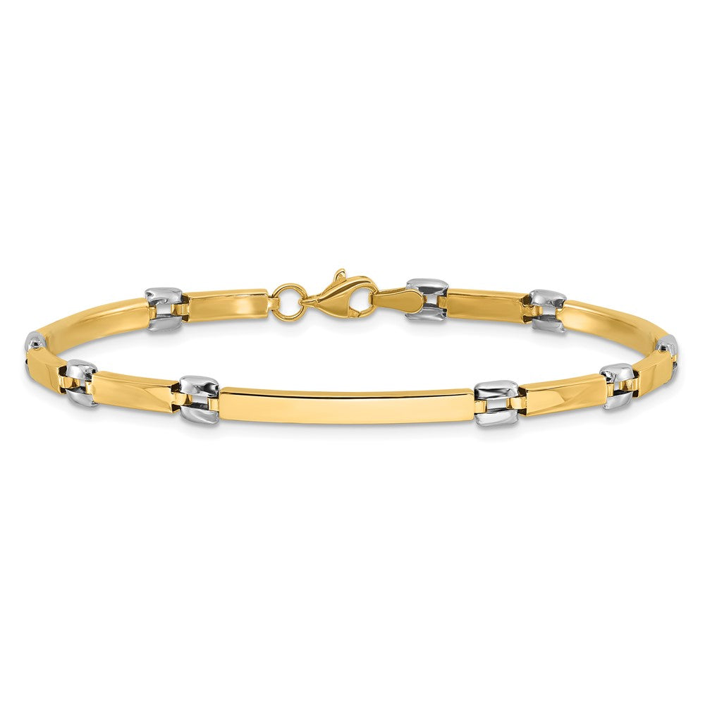 14K Bicolor Gold Bicolor Poliert 4.5mm Fantasieglieder und Stab Gliederarmband