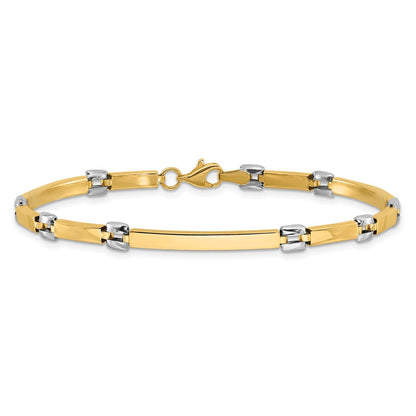 14K Bicolor Gold Bicolor Poliert 4.5mm Fantasieglieder und Stab Gliederarmband