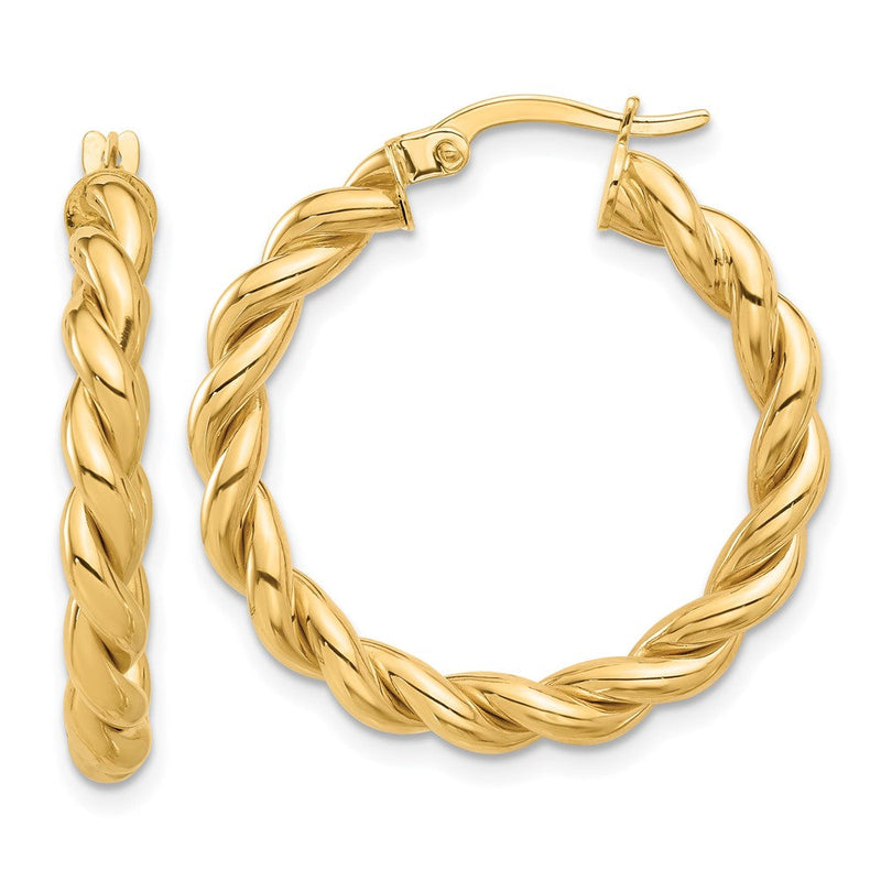 14K Gelbgold Poliert Gedreht Creolen