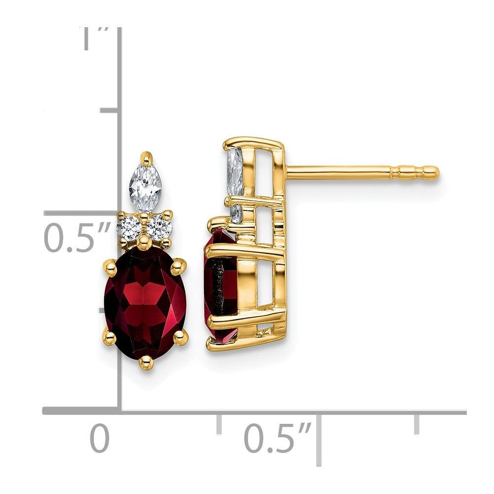 14K-Gelbgold-Ohrstecker mit Diamanten und ovalem Januar-Granat, 7x5 mm