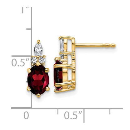 14K-Gelbgold-Ohrstecker mit Diamanten und ovalem Januar-Granat, 7x5 mm